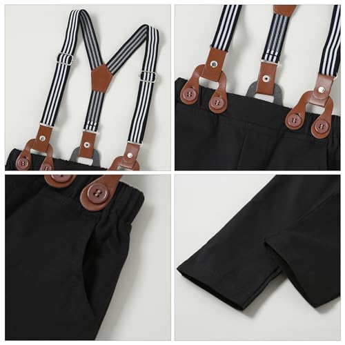 ZOEREA Toddler Baby Boy Suit Clothes Gentleman Wedding Outfits Long Sleeve Dress Shirt + Suspender Pants + Bowtie Wine Red 18-24 Months