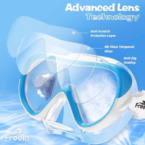 Freela Kids Swim Goggles for Boys Girls Kids 4-7 3-6 6-14 8-12 with Nose Cover, Water Pool Beach Swimming Goggles Mask for Childrens Youth Age 4 5 Tempered Glass Anti Fog Waterproof 180° Clear View