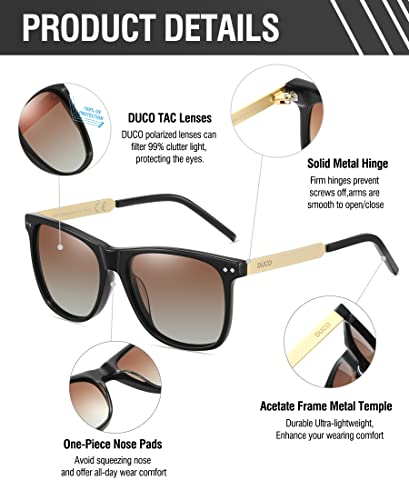 DUCO Polarized Sunglasses For Men Sunglasses Mens Sun Glasses For Driving Fishing Acetate Rectangle Frame 100% UV Protection 2143
