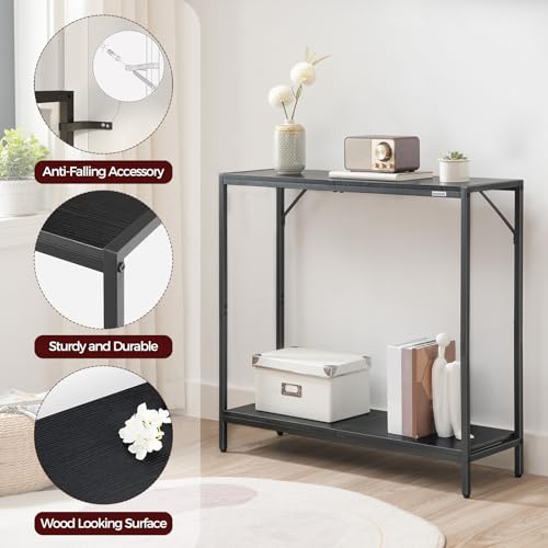 MAHANCRIS Console Table, 2-Tier Entrance Table, Behind Sofa Table, Industrial Style, Sturdy and Stable, for Living Room, Entryway, Foyer, Corridor, Office, Black CTHB27601