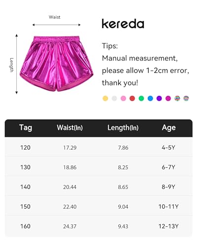 KEREDA Girls Metallic Shorts Sparkly Dance Outfits Shiny Costume for Girls 6-7Y Blue
