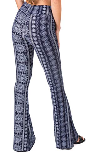 SATINA High Waisted Flare Wide Leg Leggings | Printed & Solid | Reg & Plus (XX-Large, Trippy Black)