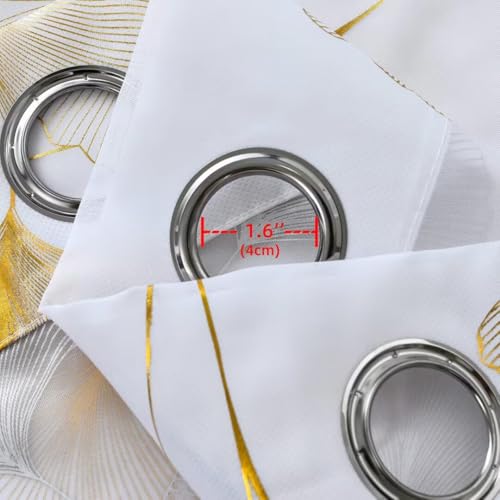 youleyar Silver Foil Print Voile Sheer Curtains,Wicker Grommet Top Window Drapes 63 Inches Long, Luxury Metallic Bronzing Treatment Panels for Home Window Decoration, 2 Panels
