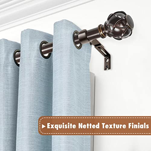 KAMANINA Single Curtain Rod 32 to 58 Inch(2.6-4.8Ft), 7/8 Inch Antique Bronze Adjustable Drapery Rod for Windows, Decorative Netted Texture End