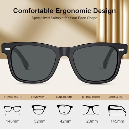 CARFIA Cool Acetate Polarized Sunglasses for Men Trendy Retro Sun Glasses CA2301 Transparent