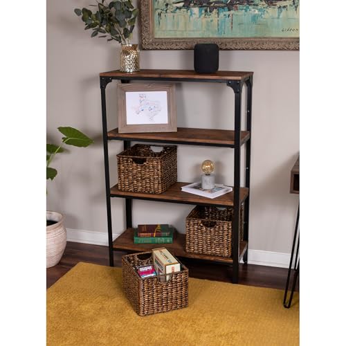 BIRDROCK HOME Storage Shelf Organizer Baskets with Handles - Handwoven Abaca Seagrass Wicker Basket for Pantry, Living Room, Office & Bathroom, Versatile Under Shelf Storage - Set of 3, Brown Wash