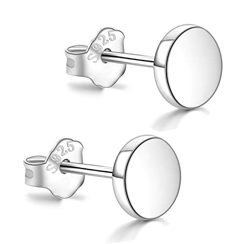 White Gold Plated Sterling Silver Dot Stud Earrings 3mm-10mm Options, Flat Round Disc Studs Hypoallergenic Jewelry (3mm)
