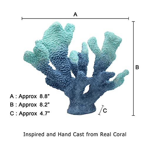 ALIWINER Blue Coral Decor - Faux Artificial Coral Reef Statue, Nautical Tabletop Decoration for Living Room and Home (7.8in Tall)