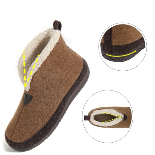 ULTRAIDEAS Men's Warm Felt Bootie Slipper with Memory Foam, Cozy Closed Back House Slipper for Indoor Outdoor, Gift for Father (Camel, Size 9)