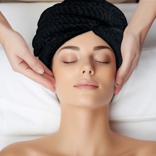 HOMEXCEL Black Microfiber Hair Towels 5 Pack, 40 x 20 Inches Black Salon Towels, Super Soft and Absorbent Hair Towel for Salon, Spa, Pool and Home Hair Care, Fast Drying Turbans for All Hair