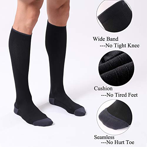 FITRELL 3 Pairs Compression Socks for Women and Men 20-30mmHg- Circulation and Muscle Support Socks for Travel, Running, Nurse, Knee High Socks, BLACK S/M