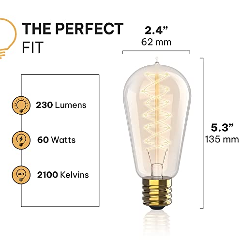 HUDSON BULB CO. Vintage Edison LED Light Bulbs 6W (6 Pack), Soft White, Non-Dimmable, E26/E27 Base, ST58 Style, 60 Watt Equivalent