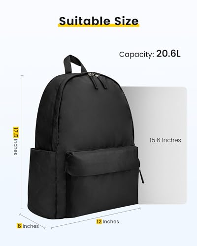 Vorspack Backpack for Men and Women - Basic Bookbag Casual Daypack Backpacks Lightweight Backpack for College Work Travel - Black