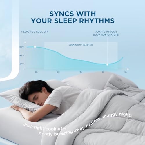 Bedsure Breescape Cooling Comforter Twin XL, Double-Sided Cool Tech Comforter, Soft Cooling Comforter for Hot Sleepers,Q-Max>0.4, Breathable & Lightweight Comforter Twin XL Duvet Insert(Grey, 68"x92")