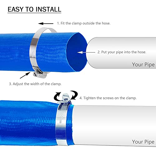 DAVCO 3" x 100 ft Pool Backwash Hose, Heavy Duty Reinforced Blue PVC Lay Flat Water Discharge Pump Hoses For Swimming Drain Pools and Clean Filters,with 1 Clamp
