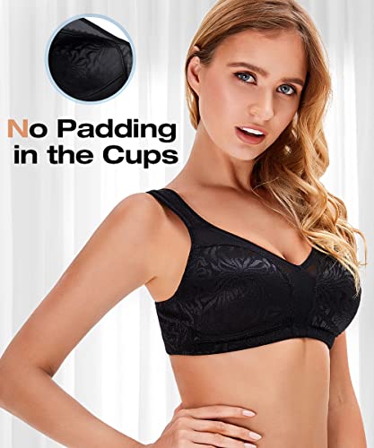 Wingslove Women's Wireless Minimizer Bra Plus Size Non-Padded Soft Full Figure Bra (Black, 46DDD)