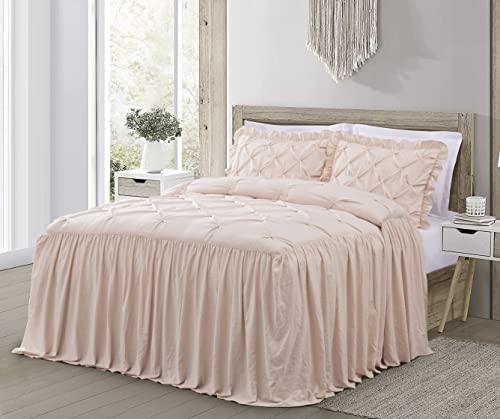 Chezmoi Collection Sinclair 2-Piece Ruffle Skirt Bedspread Set - French Country Chic Farmhouse - Twin, Blush