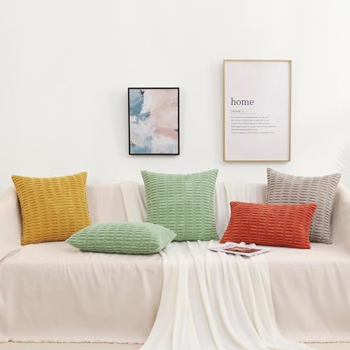 decorUhome Black Decorative Throw Pillow Covers 16x16 Set of 2, Soft Corduroy Striped Square Pillow Covers for Couch Living Room Bed Sofa