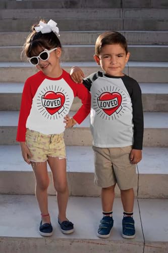 Toddler Boys T-Shirt Valentine's Day Shirt Loved Heart Tops Kids Long Sleeve Raglan Baby Tees 2T
