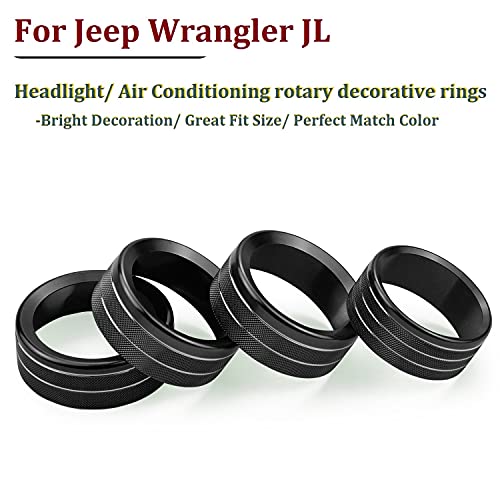 Air Conditioner Headlight Switch Knob Cover Trim for Jeep Wrangler JL JLU 2018 2019 2020 2021 Gladiator JT 2020 Aminum Alloy AC Button Trims (Black, 4PCS)