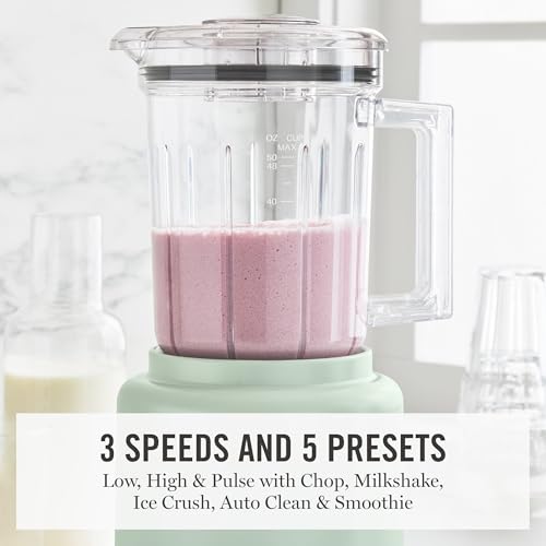 Martha Stewart Countertop Blender, 50oz Jar, 6 Stainless Steel Blades 3 Speeds & 5 Presets, Auto Clean, Smoothies, Crush Ice, Shakes, Chop, Margarita, Measurement Markings, 700W, Honeydew Green