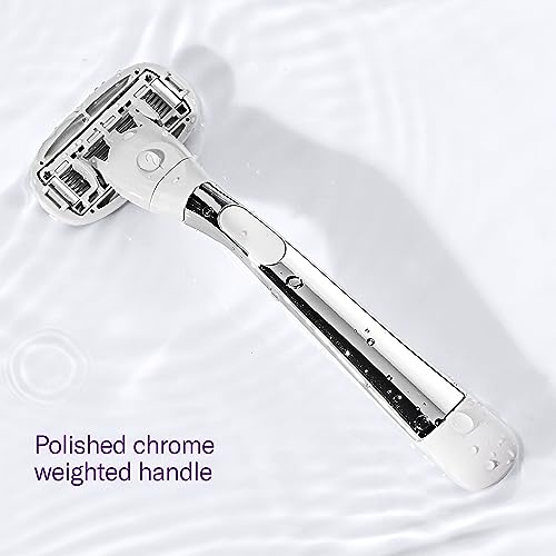 Flamingo 5-Blade Razors for Women - 1 Razor Handle + 4 5-Blade Refills + 1 Shower Holder - Chrome