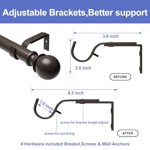 Curtain Rods for Windows 16 to 28, 1 Inch Curtain Rod Set, Heavy Duty Drapery Rods with Adjustable Curtain Rods, Outdoor Curtain Rod with Ball Finials, Room Divider Curtain Rod, 16"-28",Antique Bronze