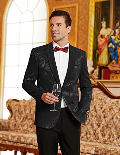 COOFANDY Men Floral Blazer Suit Jacket One Button Stylish Paisley Shawl Lapel Tuxedo Jacket for Wedding, Party, Prom Black, S