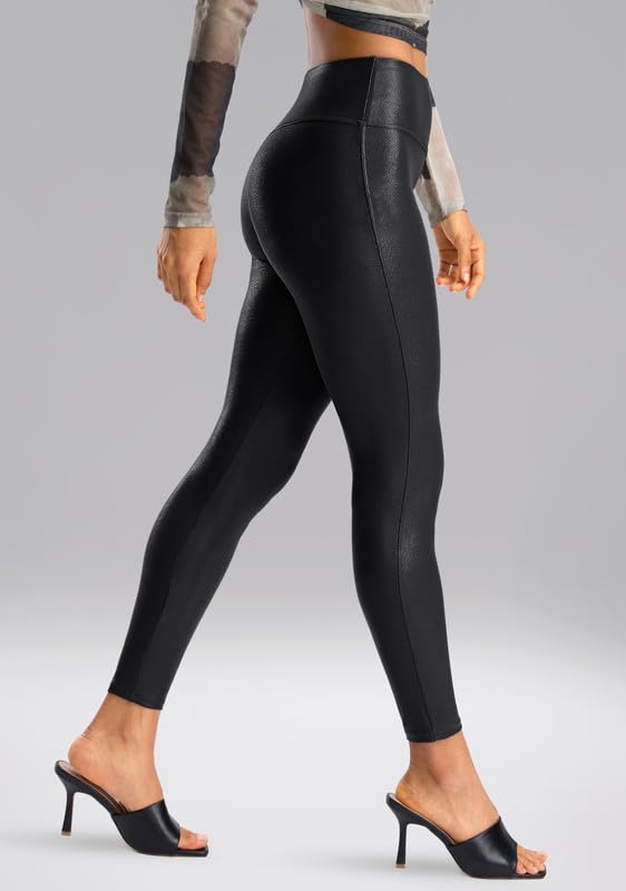 SANTINY Women's Faux Leather Leggings 25''/27''/29''-High Waisted Stretch Leather Pants Pleather Tights for Women(Black02_29S) Black