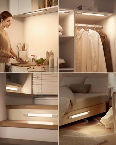 EZVALO Under Cabinet Lighting, 2200mAh Detachable Battery, 76 LED Dimmable Closet Lights, 3 Color Temps, Wireless Motion Sensor Light for Stairway, Kitchen, Wardrobe