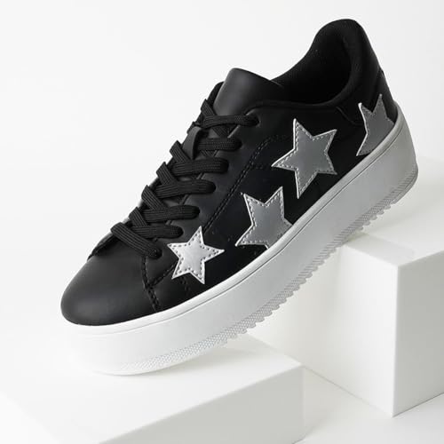 J. Adams Hero Platform Sneakers for Women - Casual Lace Up Fashion Tennis Shoes - Fine Rainbow Glitter - 10