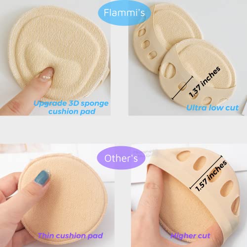 Flammi 6 Pairs Women's Peep Toe Cover with 3D Padding Toe Topper Liner Socks Non-Skid Bottom(Ice Silk-3beige3black)