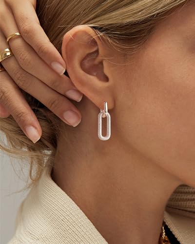 Tituthia Gold Earrings for Women Trendy, Simple Dainty 14K Gold Plated Paperclip Square Chain Link Dangle Hoops Earrings Pin Stud Huggie Earrings Lightweight Hypoallergenic Minimalist Aesthetic Gold