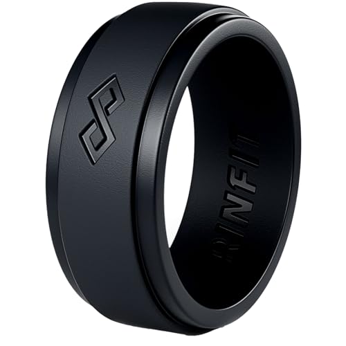 Rinfit Silicone Rings for Men - Mens Silicone Wedding Band - Infinity Silicone Ring Men - Rubber Wedding Rings - Patented Design - SetL, Size 8
