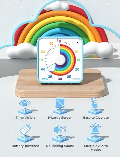 LIORQUE 60 Minute Visual Timer for Kids and Adults, Non-Ticking 7.5 Inch Large Visual Countdown Timers for Classroom Desk Countdown Clock with Magnetic Backing, Kids Pomodoro Timer Clock