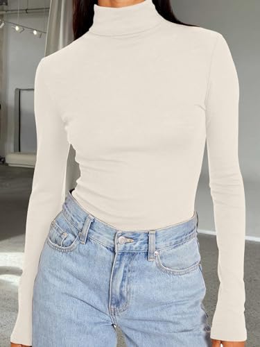 Trendy Queen Women's Turtleneck Long Sleeve Shirts Fall Fashion BasicThermal Underwear Tops Winter Clothes 2025 Sage S