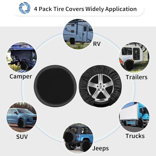 OutdoorLines Waterproof Spare Tire Covers Set of 4, UV-Proof Wheel Covers Windproof Tire Protector for RV, Jeep, Trailers, Camper, Van and Truck, Universal Fits Diameters 19"-22", Black