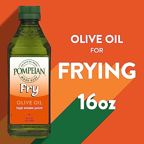 Pompeian Made Easy Fry Olive Oil, High Smoke Point, Perfect for Frying Foods such as Chicken and Potatoes, American Heart Association Certified, Non-Allergenic, Non-GMO, 16 Fl Oz (Pack of 1)