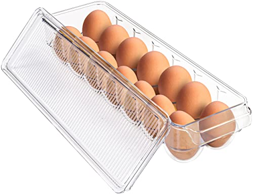 Utopia Home Egg Container With Lid and Handle for Refrigerator - Pack of 1 - Clear Stackable Egg Holder for Kitchen Storage and organization