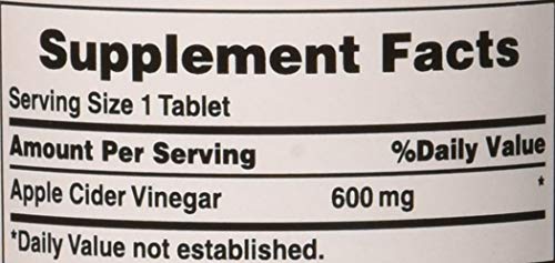 Puritan's Pride Apple Cider Vinegar 600 mg, Vegetarian Dietary Supplement, 6 Month Supply, 200 Tablets (Packing May Vary)