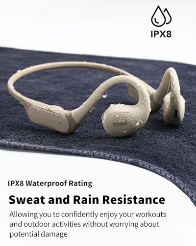 TOZO OpenReal Open Ear Headphones Bluetooth 5.3 Air Conduction Wireless Headphones Sport Earbuds with Premium Sound, Dual-Mic Call Noise Reduction Earphones with Hair Band for Running Cycling Khaki
