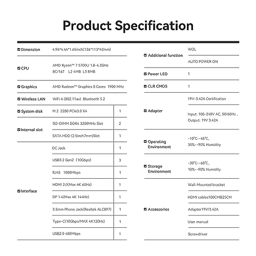Beelink Mini PC AMD Ryzen 7 5800H (8C/16T, Up to 4.4Ghz), 16GB DDR4 RAM 500GB NVMe SSD, SER5 Pro Mini Desktop Computer Support 4K@60Hz/Triple Display/WiFi6/BT5.2/HDMI+DP/Home/Office/Gaming