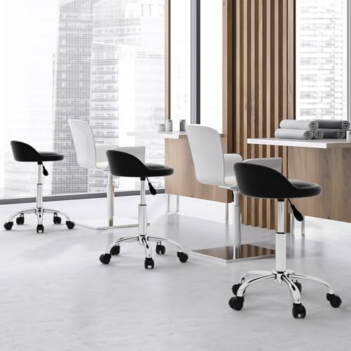 Nova Microdermabrasion Rolling Stool Swivel Salon Stool Chair Adjustable Drafting Tattoo Office Massage Medical Facial Spa with PU Cushion Backrest (Black)