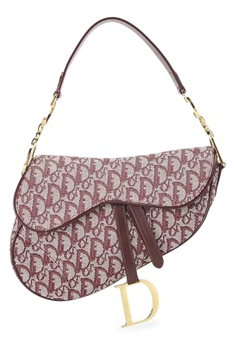 Dior, Pre-Loved Burgundy Trotter Canvas Saddle Bag, Burgundy
