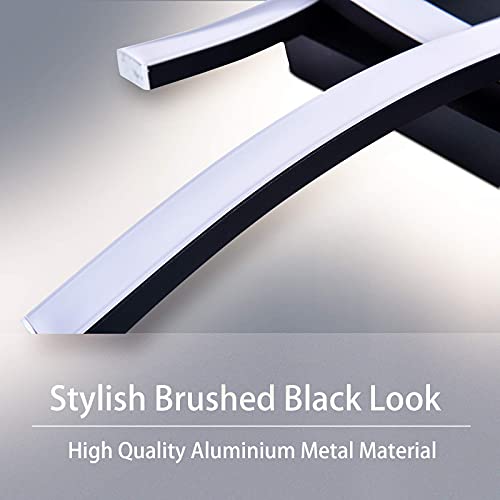 HUOKU 4-Light Dimmable LED Ceiling Light Modern, 24W Curved Ceiling Light Fixture Without Assembly Black Flush Mount Lighting Fixture for Hallway, Bedroom, Living Room, 1667M 3000K Warm White