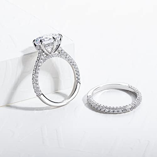 Gobaalele 4ct Cubic Zirconia Wedding Ring Set, CZ Engagement Ring Bridal Set Christmas gift for women, 925 Sterling Silver Promise Ring Wedding Band Size 4.0 (Round Cut)