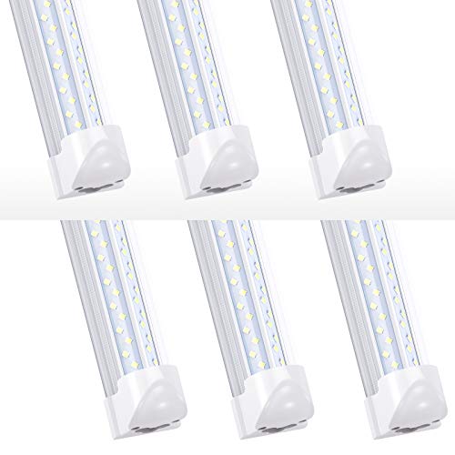 LIGHEART 8FT LED Shop Light (6-Pack) - 120W 14400LM, 6000K Cold White, V-Shape T8 Linkable Fixture - Clear Lens, Plug & Play, Instant On - Fluorescent Replacement for Garage, Warehouse, Workshop