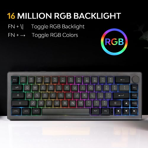 EPOMAKER EK68 65% Wireless Gaming Keyboard, Hot Swappable Gasket Mechanical Keyboard with Metal Knob, Bluetooth 5.0/2.4Ghz Wireless/USB-C Wired Custom Keyboard (Black Gold, Budgerigar Switch)