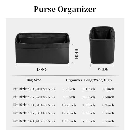 KINGS IN BAG BK35 Bag Organizer Insert, Purse Dividers with Satin, Handbag Insert Compatible with Hermes Birkin 35 Bags, Multiple Pockets Capacity (Rouge H, Birkin35)