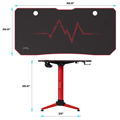 Furmax Gaming Desk T-Shaped Pc Computer Table with Carbon Fiber Surface Free Mouse Pad Home Office Desk Gamer Table Pro with Game Handle Rack Headphone Hook and Cup Holder (Black, 55 Inch)